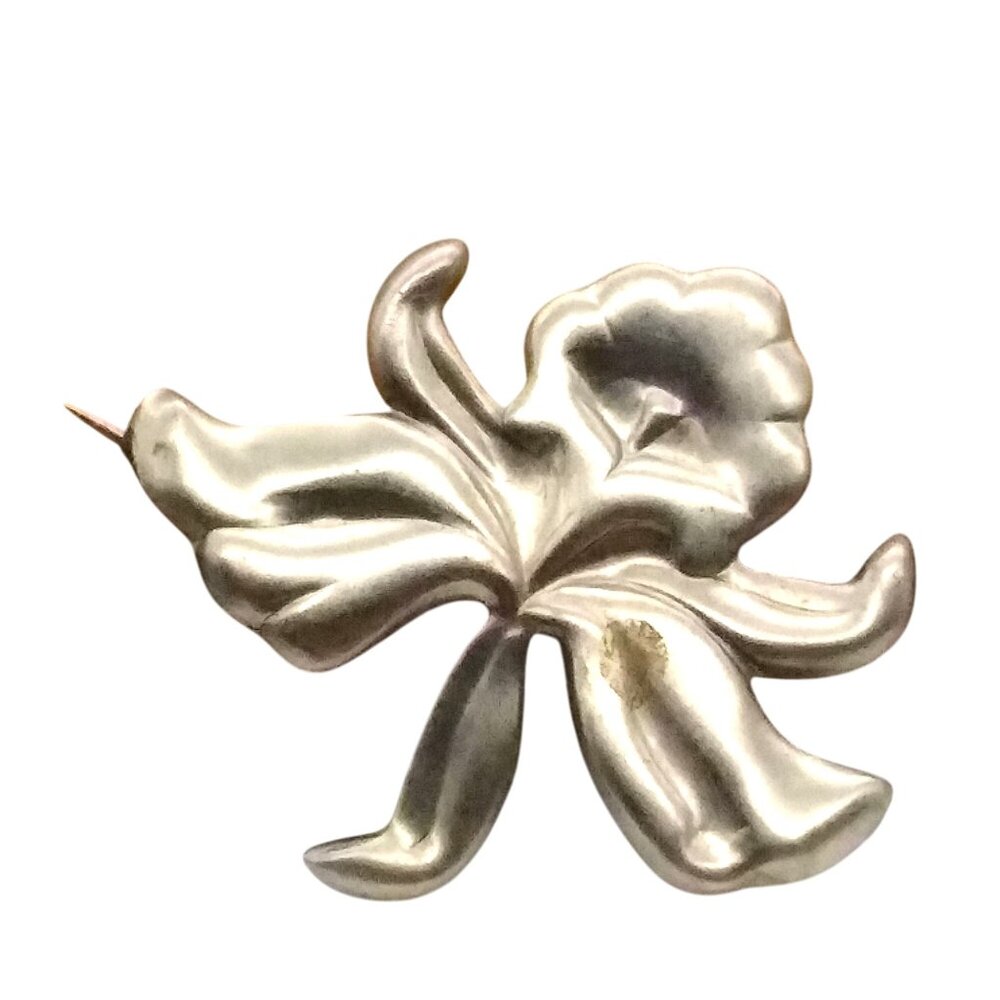 Vintage Silver Tone Flower Brooch, Art Nouveau Lily or Orchid, Lovely Antique